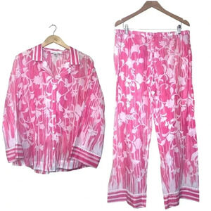 Pink and White NWT Oscar De La Renta Cover Up Lightweight Vacation Tropical Set